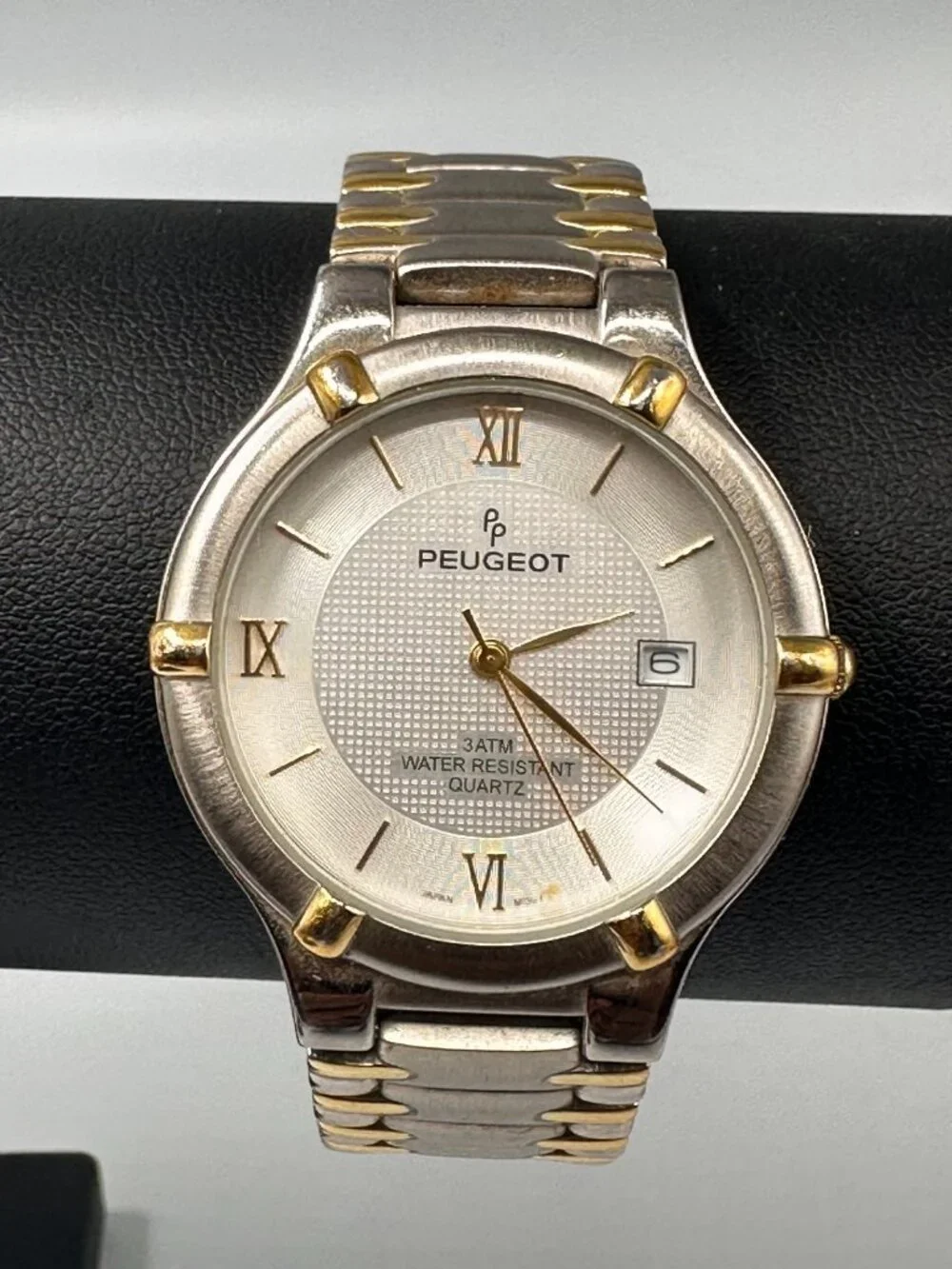 Peugeot Watch Mens Silver Gold Two Tone Date Window 32MM New Battery 8